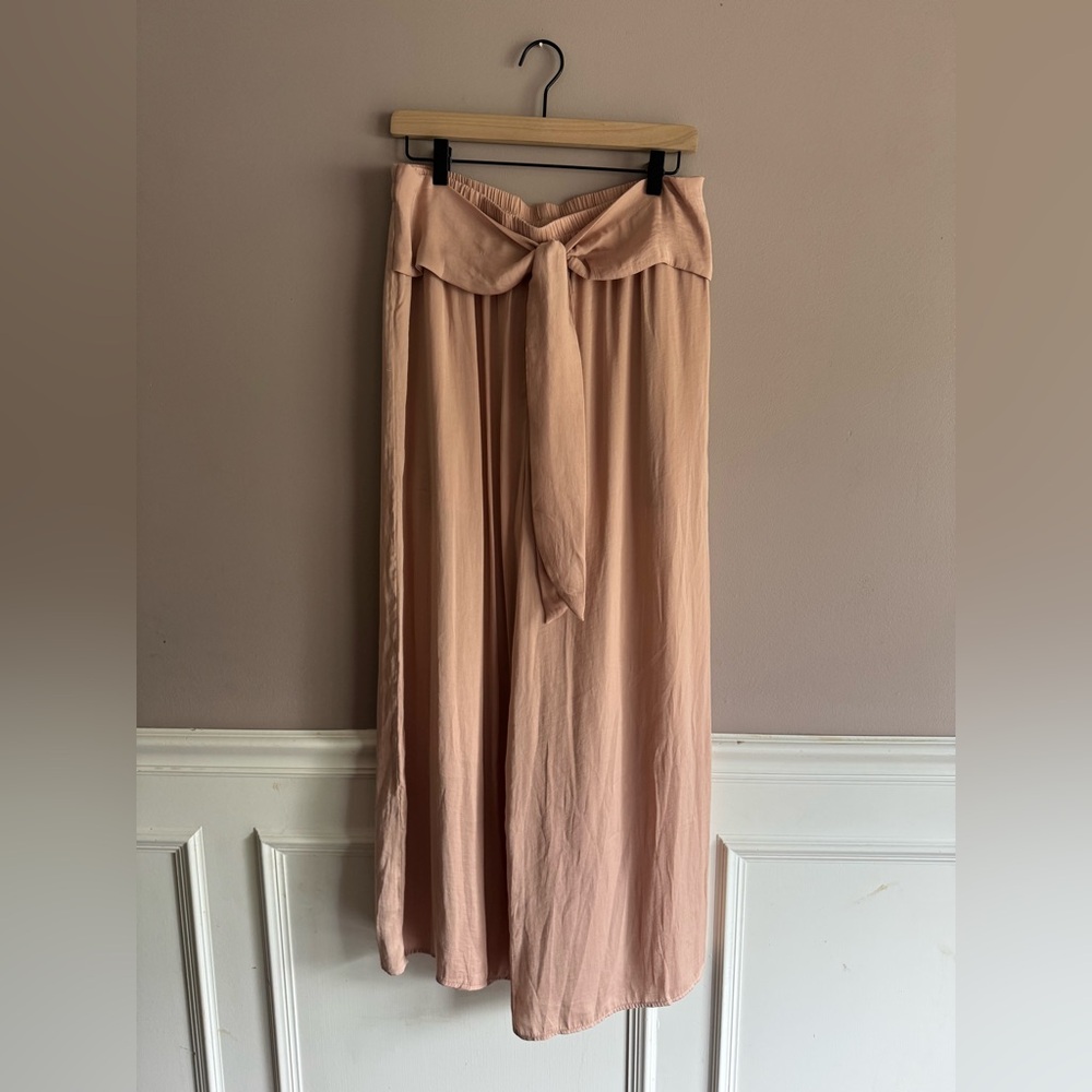 Naked Zebra Wide leg flowy tie front pants Pink Peach Womens Large Elastic Waist